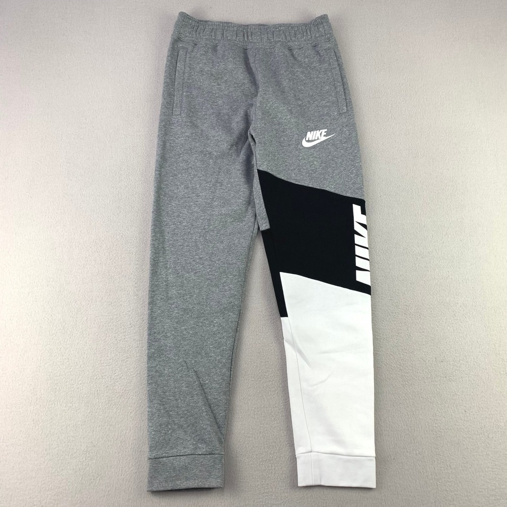Nike Sportswear Jogger Pants Youth L Gray Colorblock Fleece Sweatpants Warmup